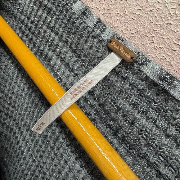 Free People L Red Gray Boat Neck Sweater Alpaca Wool Cotton Boho Preppy Classy - Picture 7 of 8